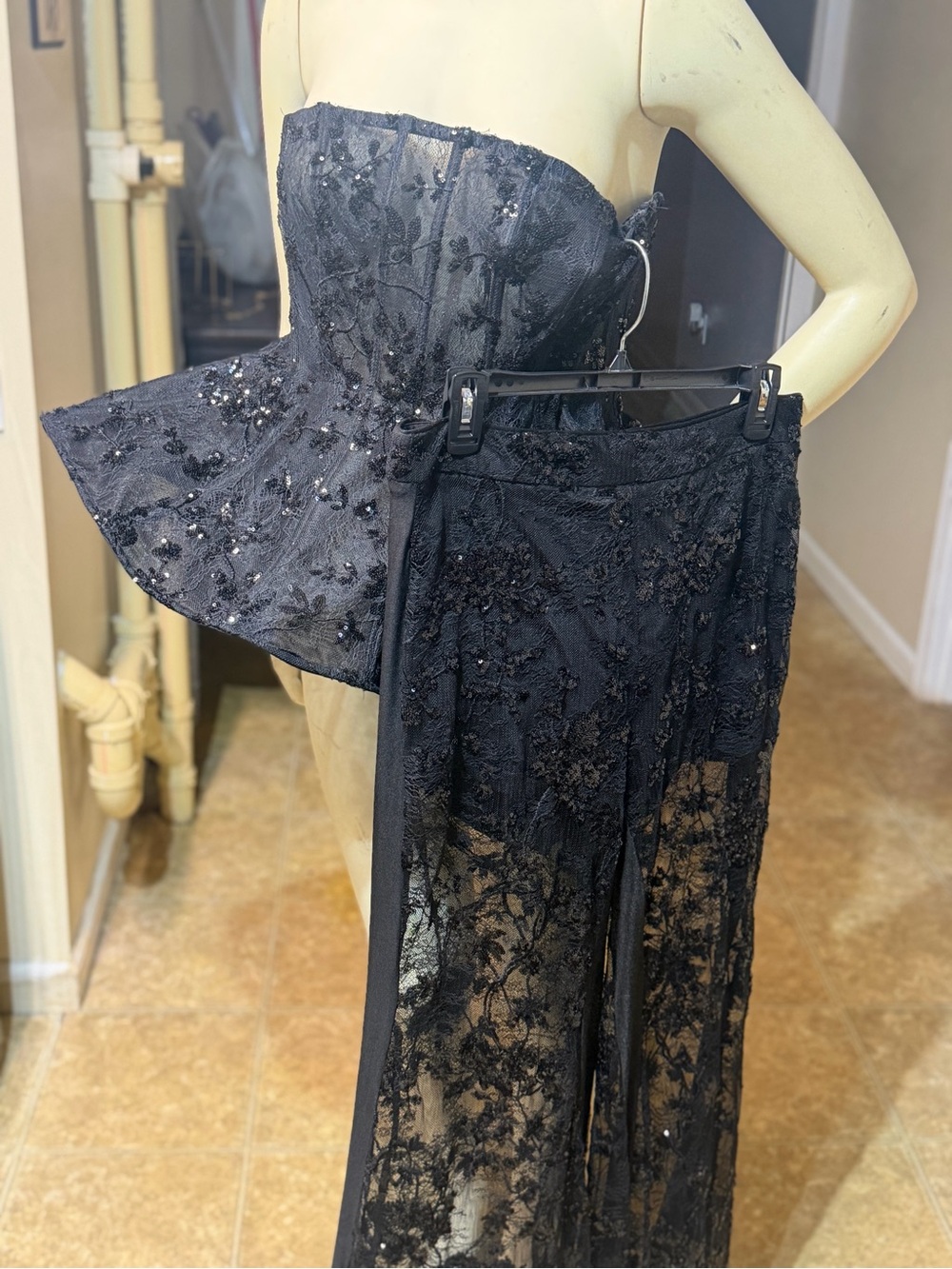 Akira Black Lace Wide Leg Pants Set